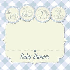 Image showing baby boy shower card with retro toys