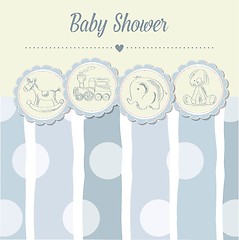 Image showing baby boy shower card with retro toys