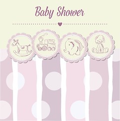 Image showing baby girl shower card with retro toys