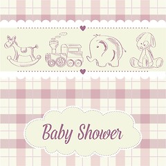 Image showing baby girl shower card with retro toys