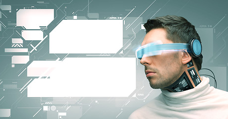 Image showing man with futuristic glasses and sensors