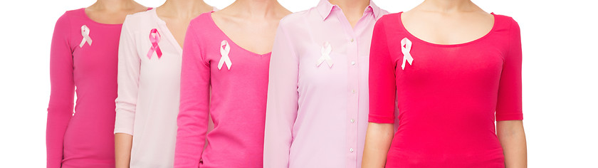 Image showing close up of women with cancer awareness ribbons