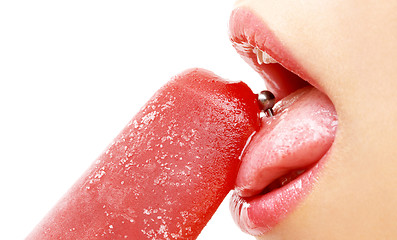 Image showing ice-cream, lips and tongue