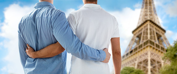 Image showing close up of male gay couple over eiffel tower