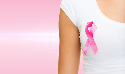 Image showing woman with pink cancer awareness ribbon