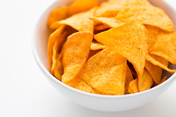 Image showing close up of corn crisps or nachos in bowl
