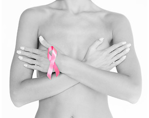 Image showing naked woman with breast cancer awareness ribbon