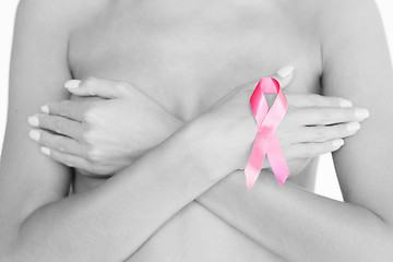 Image showing naked woman with breast cancer awareness ribbon