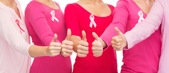 Image showing close up of women with cancer awareness ribbons