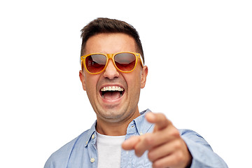 Image showing face of smiling man in shirt and sunglasses