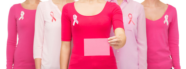 Image showing close up of women with cancer awareness ribbons