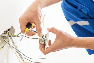 Image showing close up of hands with screwdriver fixing socket