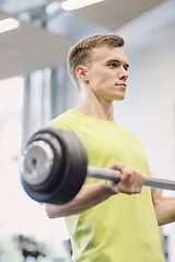 Image showing man doing exercise with barbell in gym