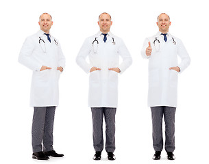 Image showing happy doctors with stethoscope showing thumbs up