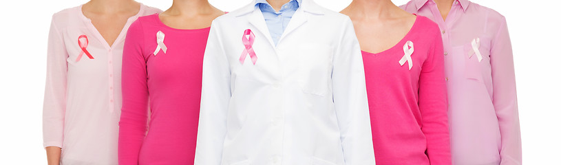 Image showing close up of women with cancer awareness ribbons