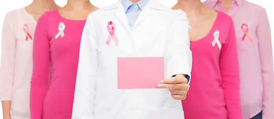 Image showing close up of women with cancer awareness ribbons