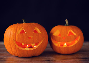 Image showing close up of pumpkins on table