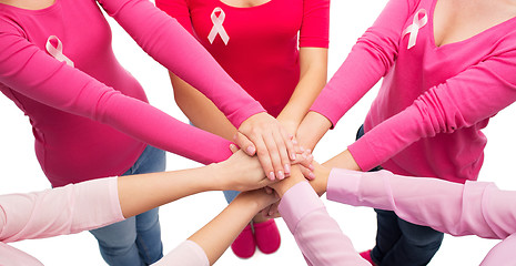 Image showing close up of women with cancer awareness ribbons