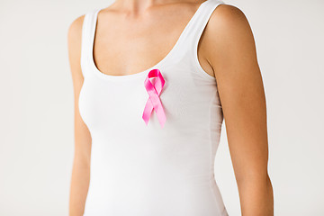 Image showing woman with pink cancer awareness ribbon