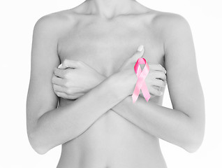 Image showing naked woman with breast cancer awareness ribbon