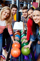 Image showing happy friends in bowling club