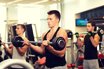 Image showing group of men with barbells in gym