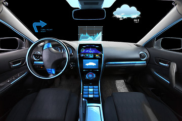 Image showing car salon with navigation system and meteo sensors