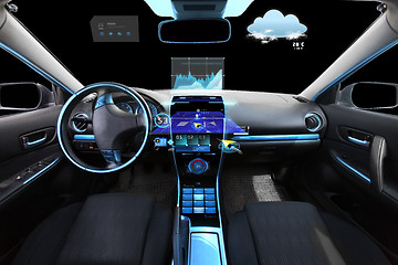 Image showing car salon with navigation system and meteo sensors