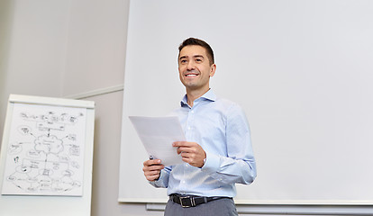 Image showing smiling businessman on presentation in office