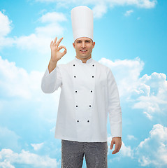 Image showing happy male chef cook showing ok sign