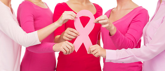 Image showing close up of women with cancer awareness ribbons