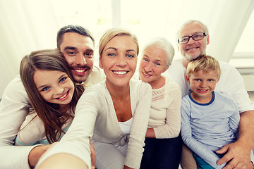 Image showing happy family making selfie at home