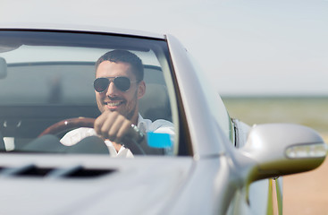 Image showing happy man driving cabriolet car outdoors