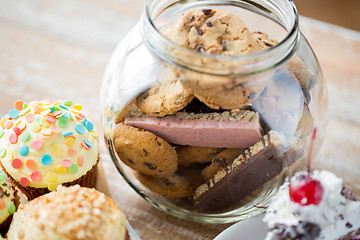 Image showing close up of cupcakes, cookies and muesli bars