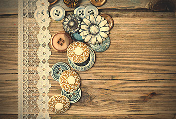 Image showing vintage button and lace tape