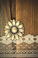 Image showing vintage button and lace tape