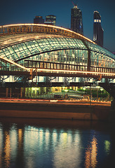 Image showing Moscow night cityscape wint part of covered bridge