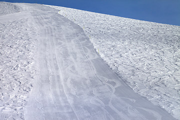Image showing Ski slope at sun evening