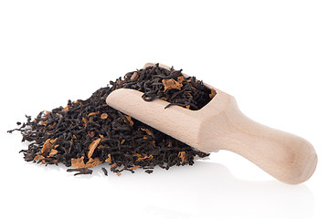 Image showing Black Dry Tea with a Wooden Spoon