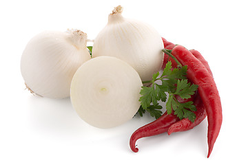 Image showing Onion, chilli peppers and parsley