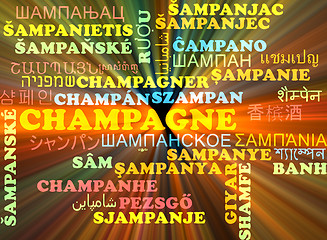 Image showing Champagne multilanguage wordcloud background concept glowing