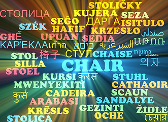 Image showing Chair multilanguage wordcloud background concept glowing