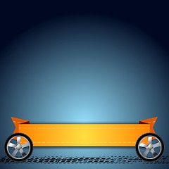 Image showing Wheels, grunge tire track and orange ribbon abstract background