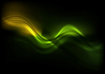 Image showing Green orange wavy design on black background