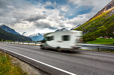 Image showing Caravan car travels on the highway.