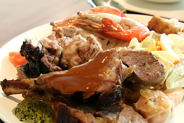 Image showing Lamb and prawns