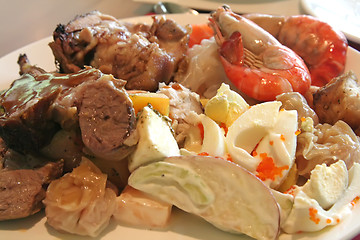 Image showing Lamb and prawns