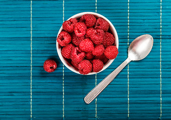 Image showing Bowl of raspberries