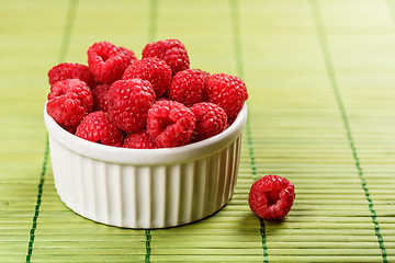 Image showing Bowl of raspberries