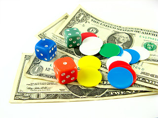 Image showing dices,tokens and dollars